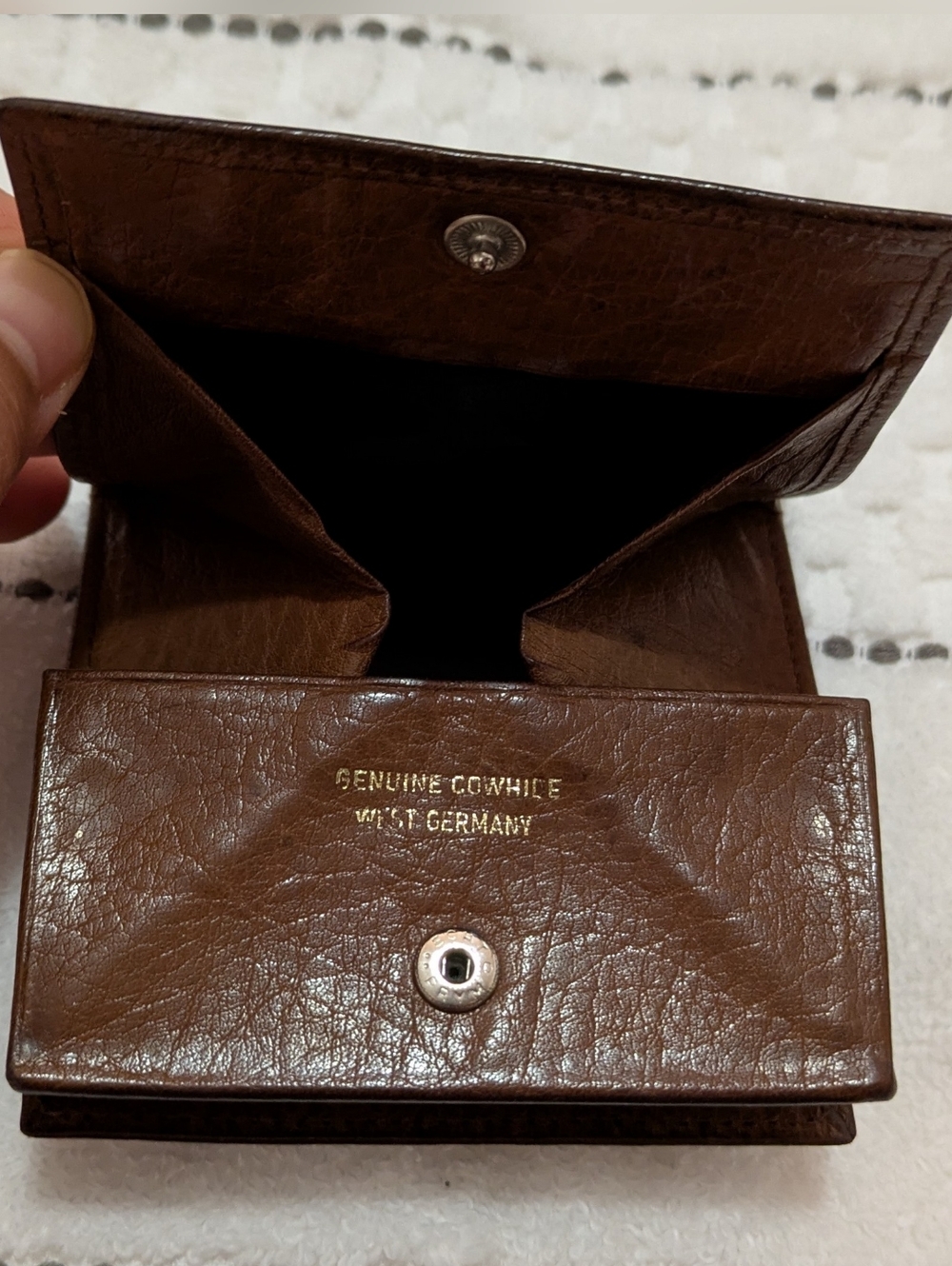 Vintage Genuine Cowhide Brown Leather Coin Wallet - West Germany